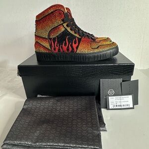 NIB Philip Plein Flame High-Top  Crystal-Embellished Sneakers size EU 41